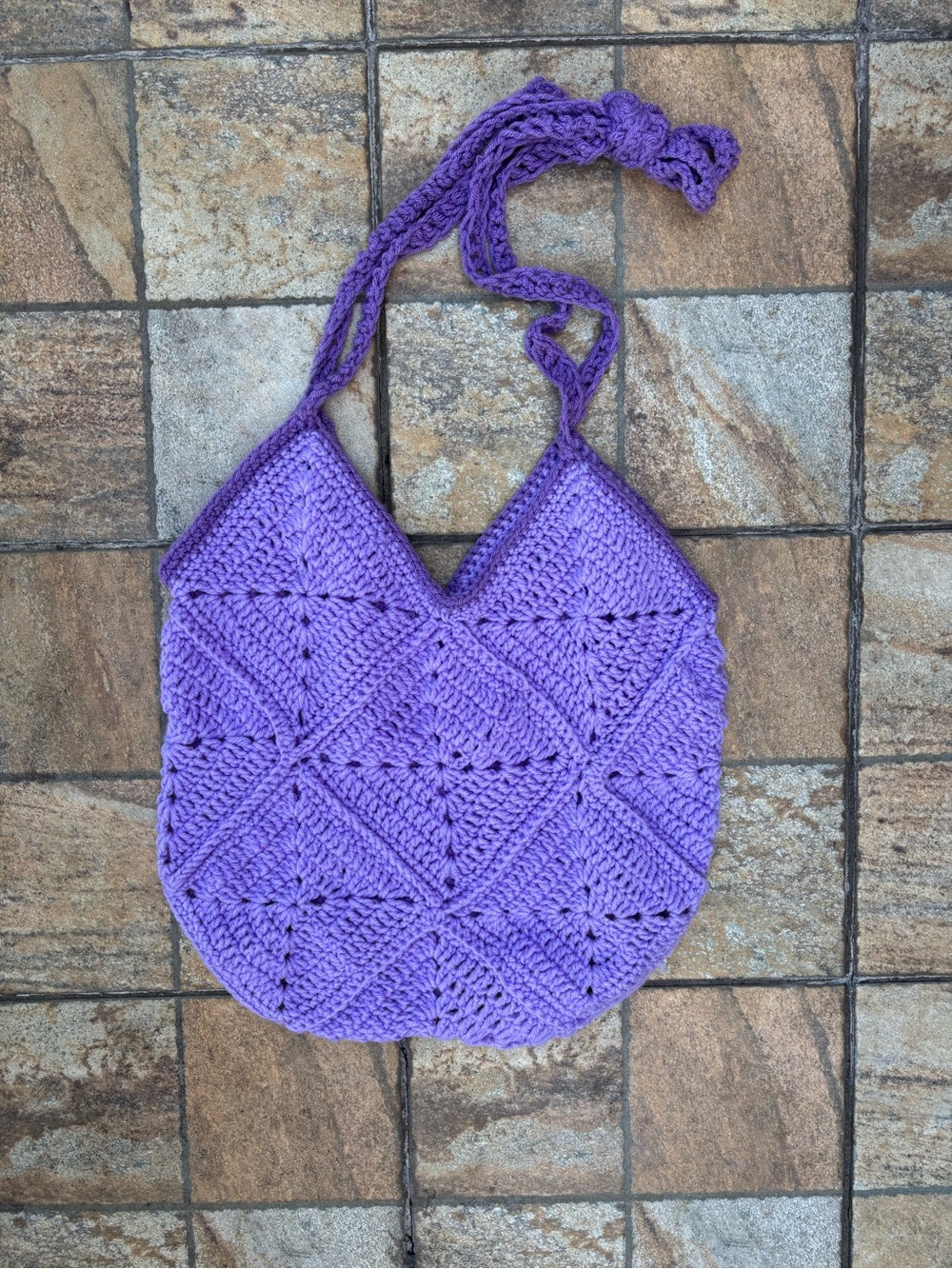 Purple Crochet Diamond Stitch Market Tote | Adjustable Tote Bag | OS